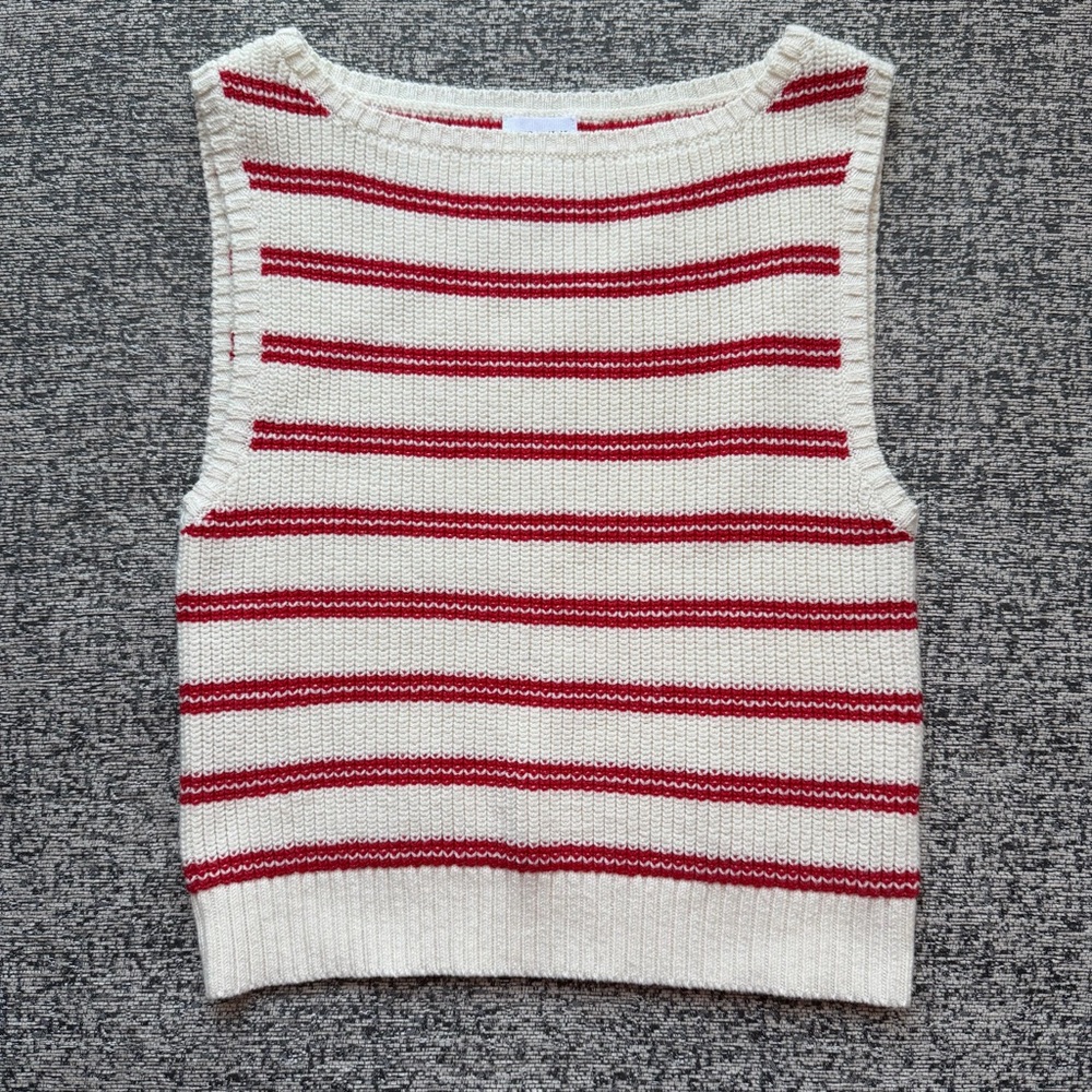 Song of Style Aimee Song‎ Knit Sweater Vest Red White Striped Academia Preppy